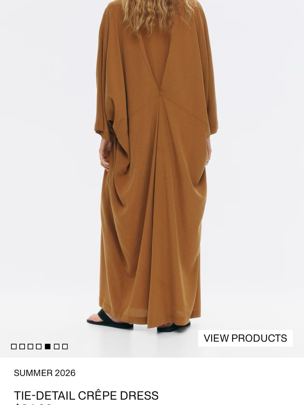 H&M V-Neck Maxi Tie-Detail Crêpe Dress kaftan - Picture 3 of 7